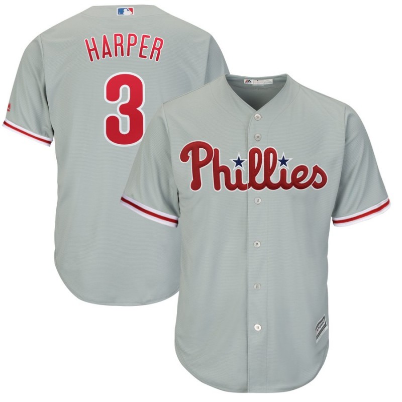 Women's Philadelphia Phillies #3 Bryce Harper Majestic Gray Home Cool Base Stitched MLB Jersey(Run Small)